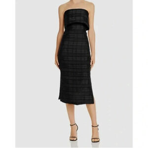 C/ MEO Collective Black Strapless Side Slit Plaid Refresh Cocktail Dress Size M